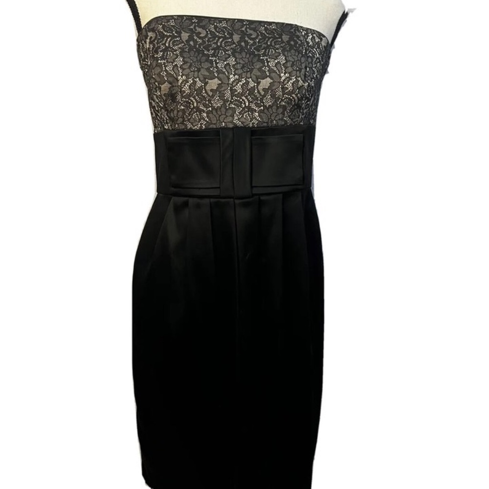 White House Black Market Black Cocktail Dress Size 8 Lace Bow Lined y2k 00 Glam